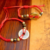 Five Emperor Coins Red Cord Bracelet — Handwoven Pure Copper for Wealth and Protection - Buddha Tibet xd00072
