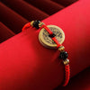 Five Emperor Coins Red Cord Bracelet — Handwoven Pure Copper for Wealth and Protection - Buddha Tibet xd00072