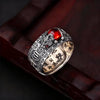 Garnet Ring - Pixiu & Heart Sutra - Buddha Tibet xd00081