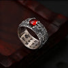 Garnet Ring - Pixiu & Heart Sutra - Buddha Tibet xd00081