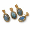Gold-Filled Wire Labradorite Pendant — Open Woven Frame Buddha Tibet
