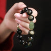 Gold Sheen Obsidian Jade Pixiu Bracelet — Keep Wealth Close - 10mm Gold Sheen Obsidian + White Jade PixiuBuddha Tibet