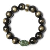Gold Sheen Obsidian Jade Pixiu Bracelet — Keep Wealth Close - 10mm Gold Sheen Obsidian + White Jade PixiuBuddha Tibet