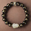 Gold Sheen Obsidian Jade Pixiu Bracelet — Keep Wealth Close - 10mm Gold Sheen Obsidian + White Jade PixiuBuddha Tibet