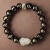 Gold Sheen Obsidian Jade Pixiu Bracelet — Keep Wealth Close - 10mm Gold Sheen Obsidian + White Jade PixiuBuddha Tibet