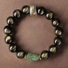 Gold Sheen Obsidian Jade Pixiu Bracelet — Keep Wealth Close - 12mm Gold Sheen Obsidian + Green Jade PixiuBuddha Tibet