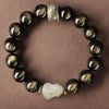 Gold Sheen Obsidian Jade Pixiu Bracelet — Keep Wealth Close - 12mm Gold Sheen Obsidian + White Jade PixiuBuddha Tibet