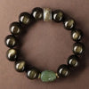 Gold Sheen Obsidian Jade Pixiu Bracelet — Keep Wealth Close - 14mm Gold Sheen Obsidian + Green Jade PixiuBuddha Tibet
