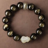 Gold Sheen Obsidian Jade Pixiu Bracelet — Keep Wealth Close - 14mm Gold Sheen Obsidian + White Jade PixiuBuddha Tibet