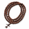 Golden Silk Sandalwood Mala Bracelet — Natural Wood Beads with Carved Blessing Pendant Buddha Tibet