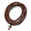Golden Silk Sandalwood Mala Bracelet — Natural Wood Beads with Carved Blessing Pendant Buddha Tibet