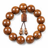 Golden Silk Sandalwood Mala Bracelet — Natural Wood Beads with Carved Buddha Tibet