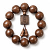 Golden Silk Sandalwood Mala Bracelet — Natural Wood Beads with Carved Blessing Pendant Buddha Tibet
