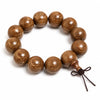 Golden Silk Sandalwood Mala Bracelet — Natural Wood Beads with Carved Blessing Pendant Buddha Tibet