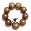 Golden Silk Sandalwood Mala Bracelet — Natural Wood Beads with Carved Blessing Pendant Buddha Tibet