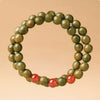 Green Sandalwood Mala Bracelet with Cinnabar & Agate — Natural Wood Beads for Grounding & Intention Buddha Tibet