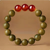 Green Sandalwood Mala Bracelet with Cinnabar & Agate — Natural Wood Beads for Grounding & Intention Buddha Tibet