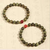 Green Sandalwood Mala Bracelet with Cinnabar & Agate — Natural Wood Beads for Grounding & Intention Buddha Tibet