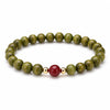 Green Sandalwood Mala Bracelet with Cinnabar & Agate — Natural Wood Beads for Grounding & Intention Buddha Tibet