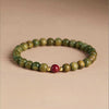 Green Sandalwood Mala Bracelet with Cinnabar & Agate — Natural Wood Beads for Grounding & Intention Buddha Tibet