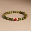 Green Sandalwood Mala Bracelet with Cinnabar & Agate — Natural Wood Beads for Grounding & Intention Buddha Tibet