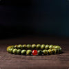 Green Sandalwood Mala Bracelet with Cinnabar & Agate — Natural Wood Beads for Grounding & Intention Buddha Tibet