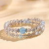 Grey Moonstone Double-Wrap Bracelet — Aquamarine Lucky Sliding Bead, Chinese Style Buddha Tibet