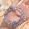 Grey Moonstone Double-Wrap Bracelet — Aquamarine Lucky Sliding Bead, Chinese Style Buddha Tibet