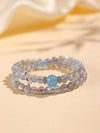 Grey Moonstone Double-Wrap Bracelet — Aquamarine Lucky Sliding Bead, Chinese Style Buddha Tibet