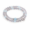 Grey Moonstone Double-Wrap Bracelet — Aquamarine Lucky Sliding Bead, Chinese Style Buddha Tibet