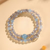 Grey Moonstone Double-Wrap Bracelet — Aquamarine Lucky Sliding Bead, Chinese Style Buddha Tibet