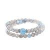 Grey Moonstone Double-Wrap Bracelet — Aquamarine Lucky Sliding Bead, Chinese Style Buddha Tibet