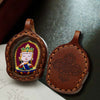 Hand-Painted Tsatsa Pendant — Miniature Tibetan Buddhist Guardian in Leather Frame Buddha Tibet