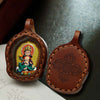 Hand-Painted Tsatsa Pendant — Miniature Tibetan Buddhist Guardian in Leather Frame Buddha Tibet
