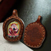 Hand-Painted Tsatsa Pendant — Miniature Tibetan Buddhist Guardian in Leather Frame Buddha Tibet