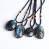 Labradorite Cord Necklace — Drilled Stone in Three Shapes - Leaf (Drilled, Cord Included)3–5 cmBuddha Tibet