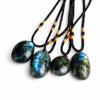 Labradorite Cord Necklace — Drilled Stone in Three Shapes Buddha Tibet