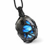 Macrame Labradorite Necklace — Adjustable Woven Stone Net Buddha Tibet