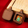 Miniature Thangka Leather Pendant — Hand-Painted Tibetan Deity Charm Buddha Tibet