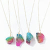 Multicolored Tourmaline Crystal Necklace — Handwrapped Cross Chain Pendant - Buddha Tibet xd00087