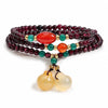 Natural Garnet Crystal Multi-Layer Bracelet — with Double Gourd or Peace Apple Charm - Garnet with Double Peace Apple CharmBuddha Tibet