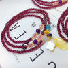 Natural Garnet Triple Wrap Bracelet — Chinese Good Fortune Charm with Jade & Stone Beads Buddha Tibet