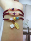Natural Garnet Triple Wrap Bracelet — Chinese Good Fortune Charm with Jade & Stone Beads Buddha Tibet