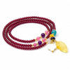 Natural Garnet Triple Wrap Bracelet — Chinese Good Fortune Charm with Jade & Stone Beads - four-leaf clover & leaf charmBuddha Tibet