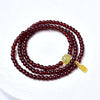 Natural Garnet Triple Wrap Bracelet — Chinese Good Fortune Charm with Jade & Stone Beads Buddha Tibet