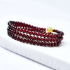 Natural Garnet Triple Wrap Bracelet — Chinese Good Fortune Charm with Jade & Stone Beads Buddha Tibet