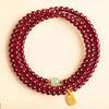 Natural Garnet Triple Wrap Bracelet — Chinese Good Fortune Charm with Jade & Stone Beads Buddha Tibet