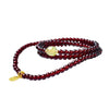 Natural Garnet Triple Wrap Bracelet — Chinese Good Fortune Charm with Jade & Stone Beads Buddha Tibet