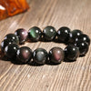 Natural Rainbow Obsidian Bracelet — Volcanic Stone That Shows Its Colors in the Light - Buddha Tibet xd00110
