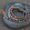 Ocean Jasper Leather Wrap Bracelet — Multi-Layer Stone Bracelet for Calm & Inner Balance - Buddha Tibet xd00139
